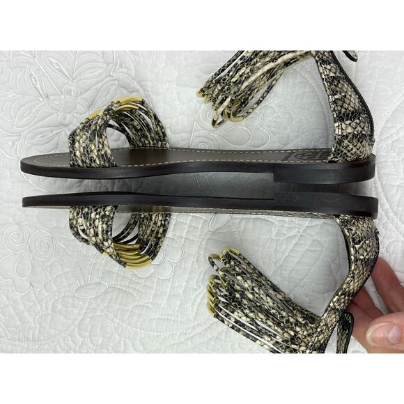 Tory Burch Women's Size 7 Gold/Brown Mignon Rings Snakeskin Print Leather Sandal - Picture 8 of 10